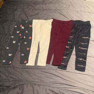 Stylish Kids Leggings 4 pair- pink n white striped, Burgundy, and 2 Black